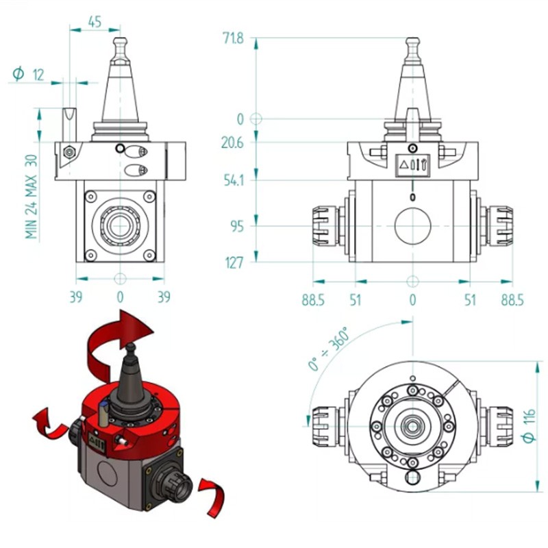 CNC Aggregate Head CORMAK ISO30 Dual ER25 Right-Angle | CORMAK