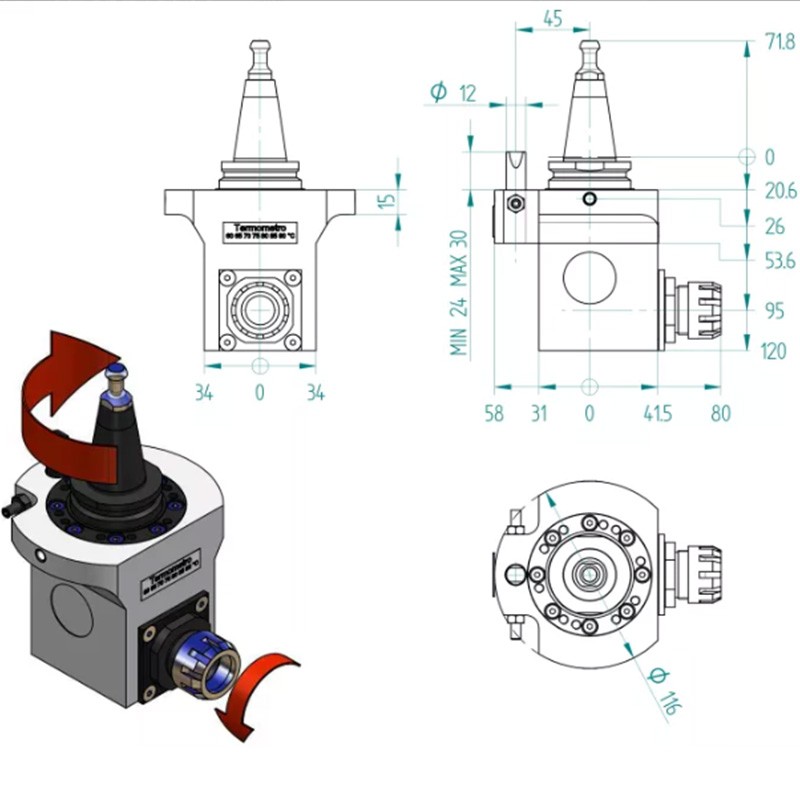 CNC Aggregate Head CORMAK ISO30 ER25 Right-Angle | CORMAK