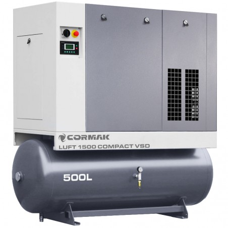 Screw Air Compressor CORMAK LUFT 1500 COMPACT VSD 11kW 1580L/min with 500L Tank | CORMAK