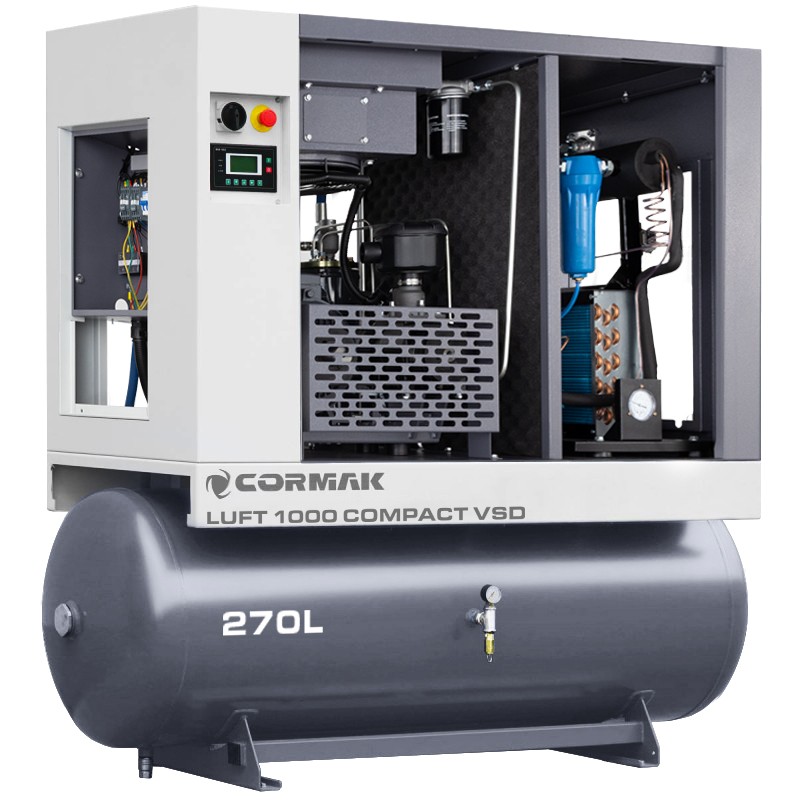 Screw Air Compressor CORMAK LUFT 1000 COMPACT VSD 7.5kW 950L/min with 270L Tank | CORMAK