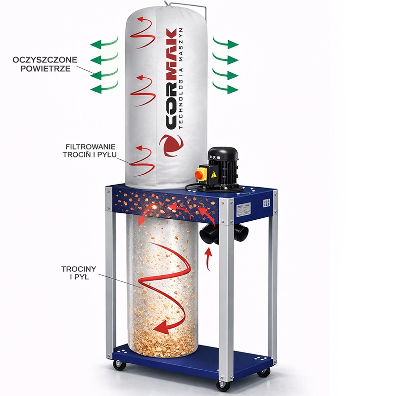 Wood Dust and Chip Extractor CORMAK FM340 230V | 1.5 kW Mobile Dust Collector