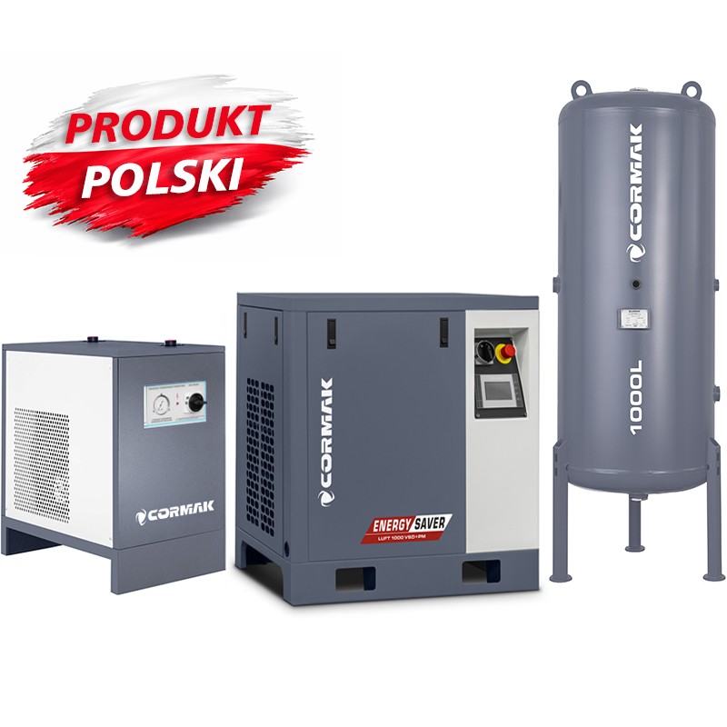 Screw Air Compressor Set CORMAK LUFT 1000 VSD+PM 7.5kW + Dryer + 1000L | CORMAK