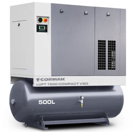 Screw Air Compressor CORMAK LUFT 1500 COMPACT VSD 11kW 1580L/min with 500L Tank | CORMAK