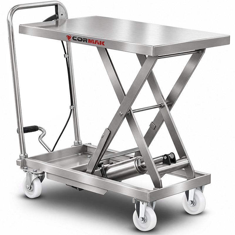 Stainless Steel Scissor Lift Platform Trolley CORMAK TA1507 INOX – 150kg Load Capacity, 720mm Lifting Heig | CORMAK Manufacturer